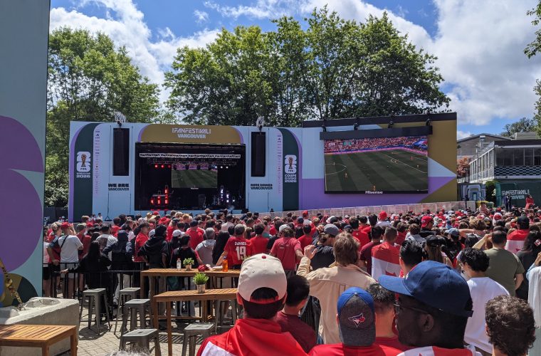 Supporters watching a screen at the 2026 Vancouver Fan Festival