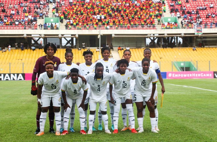 Ghana women’s national team posing before a match with Zambia