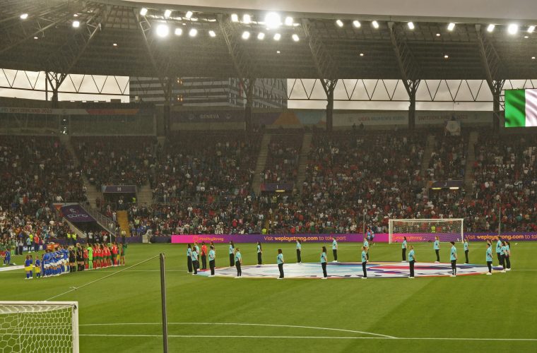 Italy and Portugal women's teams playing at the Stade de Genève in July 2025