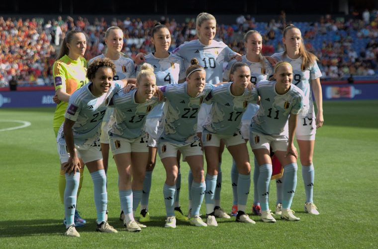 Spain and Belgium women’s teams during a European qualifier
